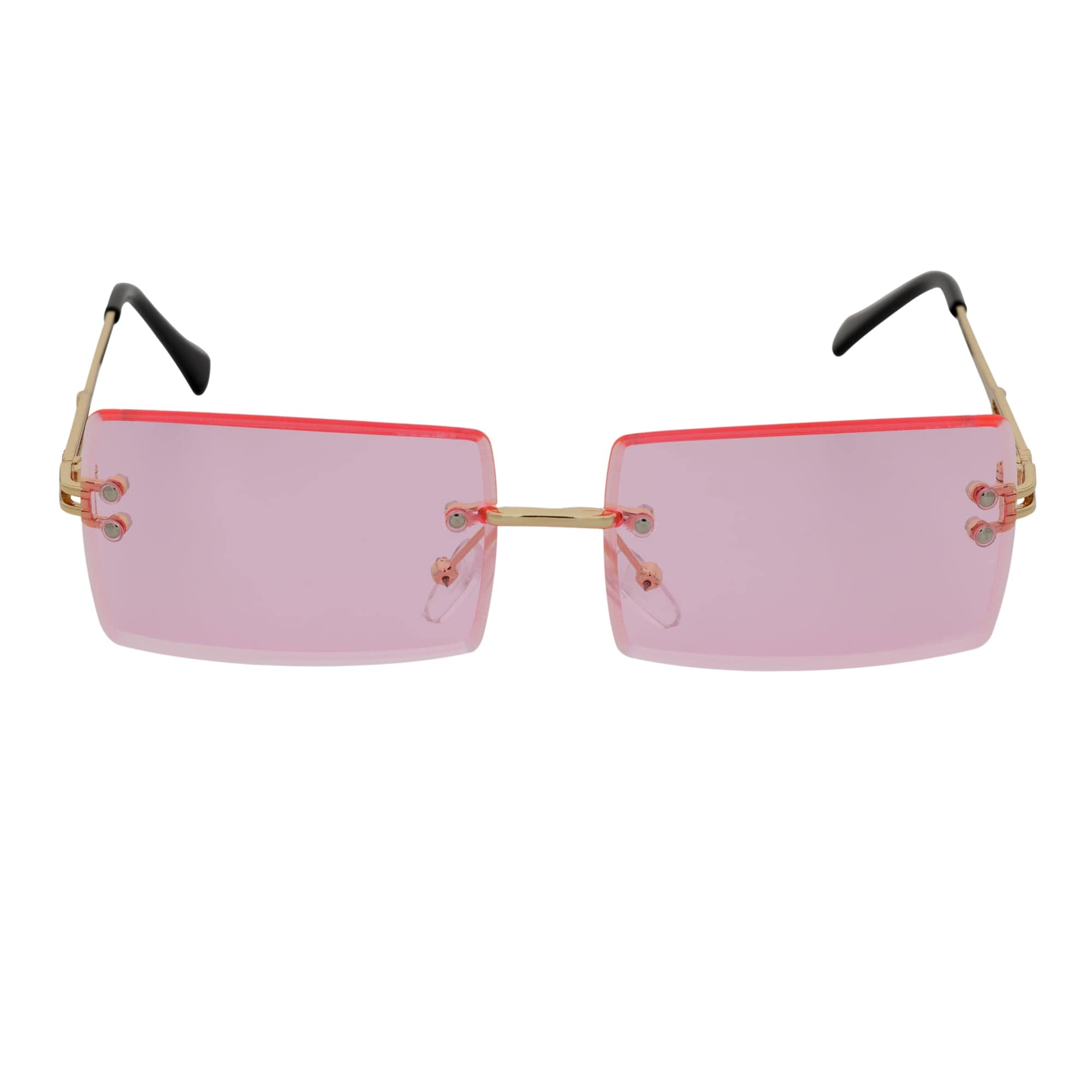 PREMIERE - Luxury 90s Small Metal Rimless Rectangle Sunglasses Gold Pink Tint