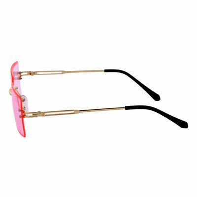 PREMIERE - Luxury 90s Small Metal Rimless Rectangle Sunglasses Gold Pink Tint