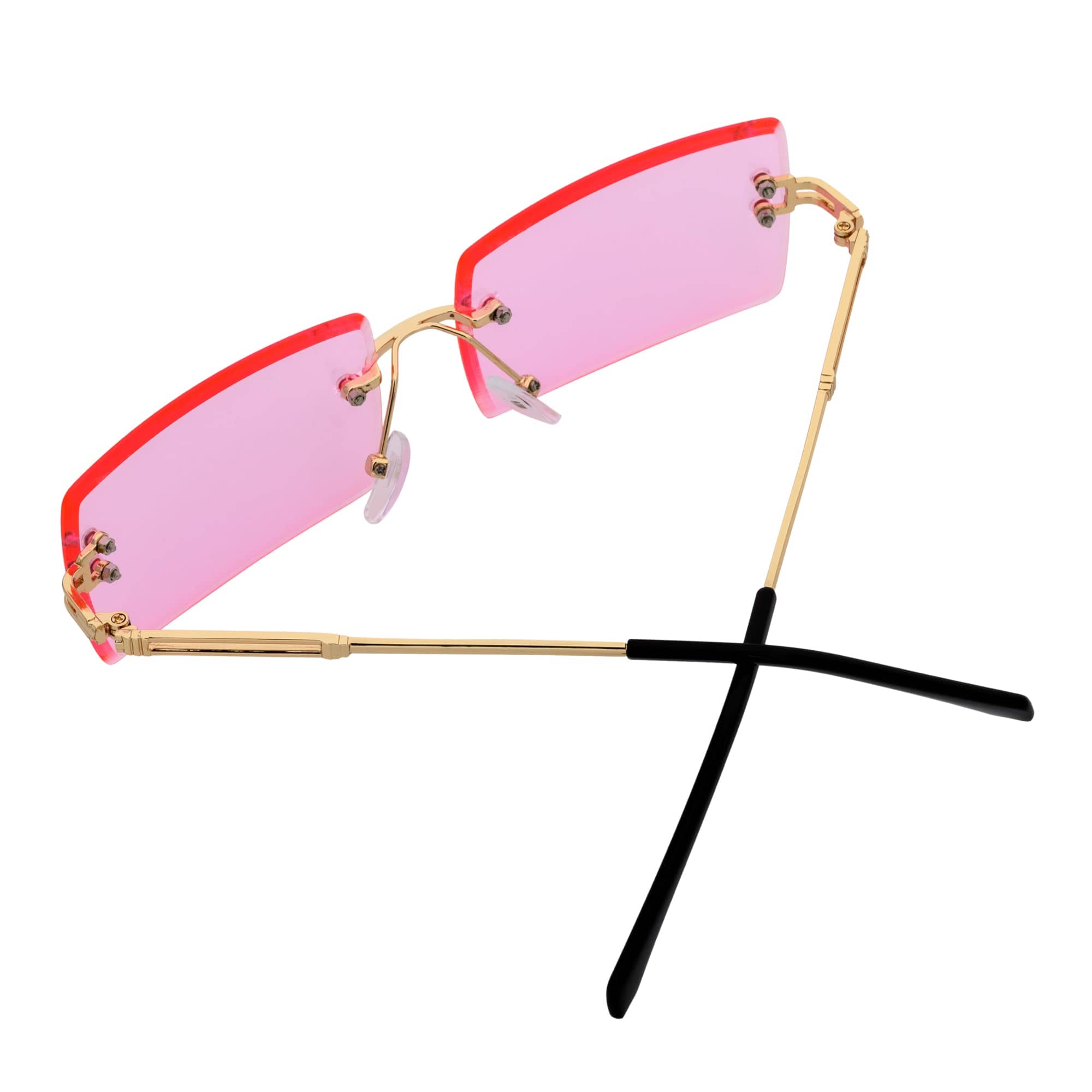 PREMIERE - Luxury 90s Small Metal Rimless Rectangle Sunglasses Gold Pink Tint