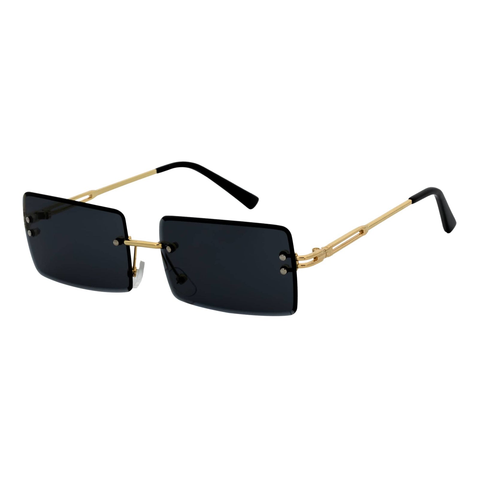 PREMIERE - Luxury 90s Small Metal Rimless Rectangle Sunglasses Gold Smoke Tint