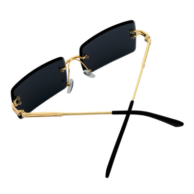 PREMIERE - Luxury 90s Small Metal Rimless Rectangle Sunglasses Gold Smoke Tint