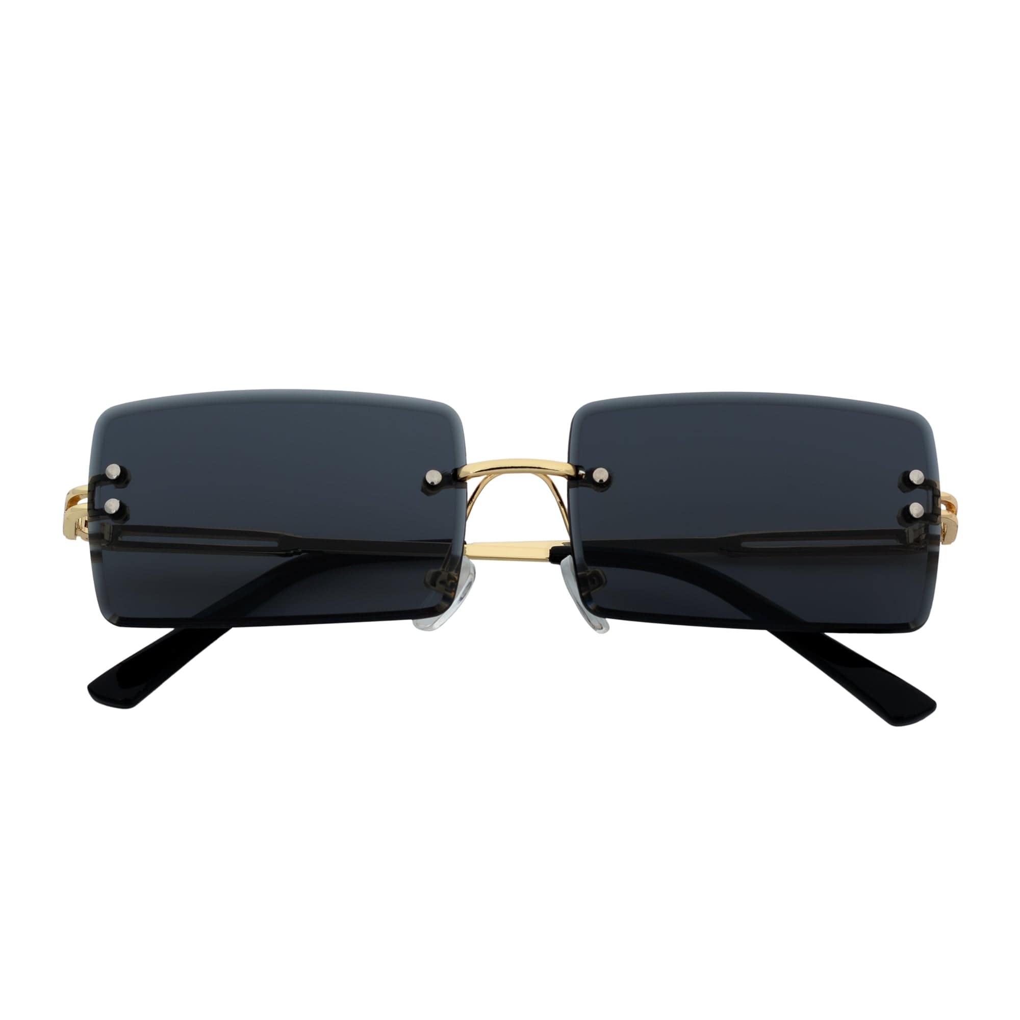 PREMIERE - Luxury 90s Small Metal Rimless Rectangle Sunglasses Gold Smoke Tint