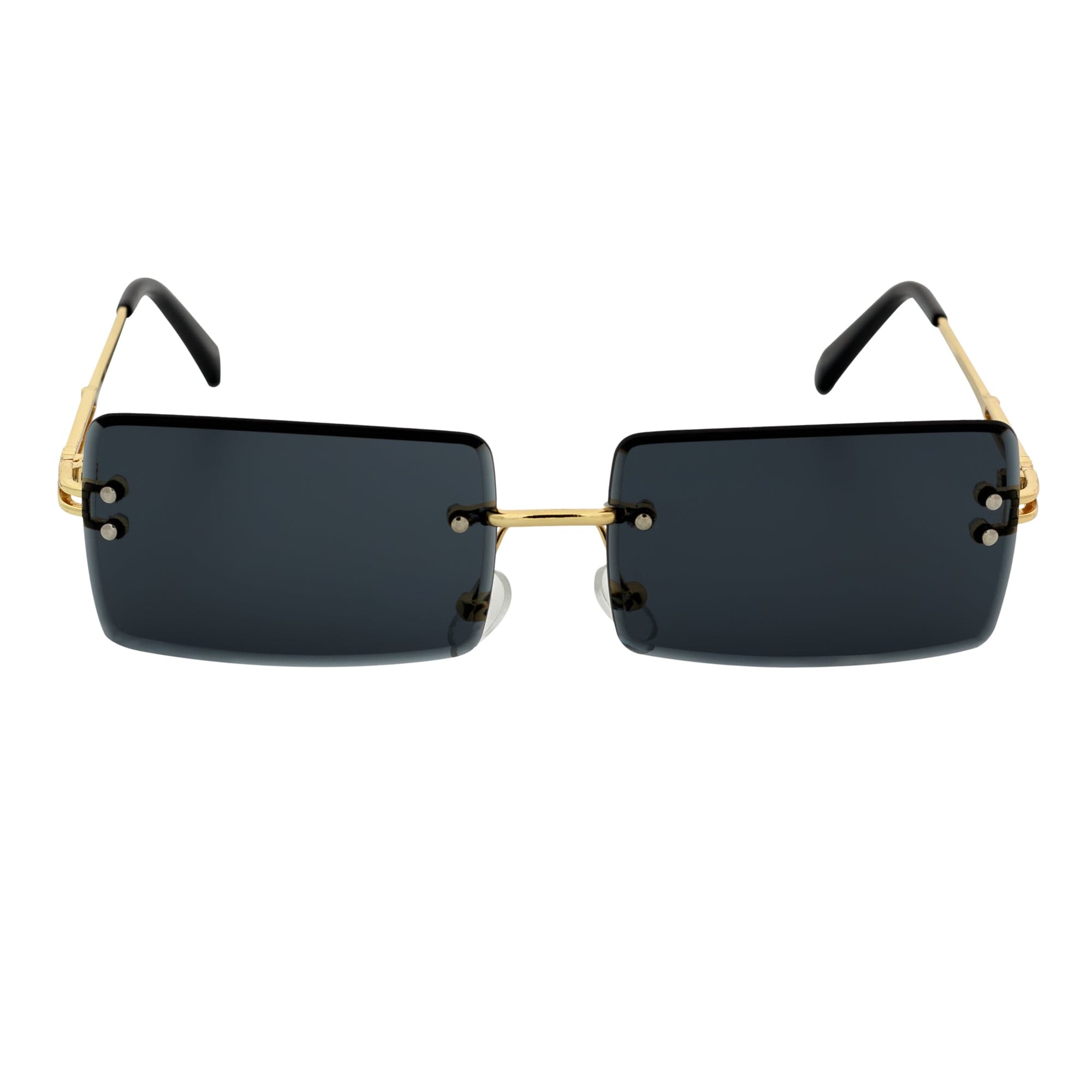 PREMIERE - Luxury 90s Small Metal Rimless Rectangle Sunglasses Gold Smoke Tint