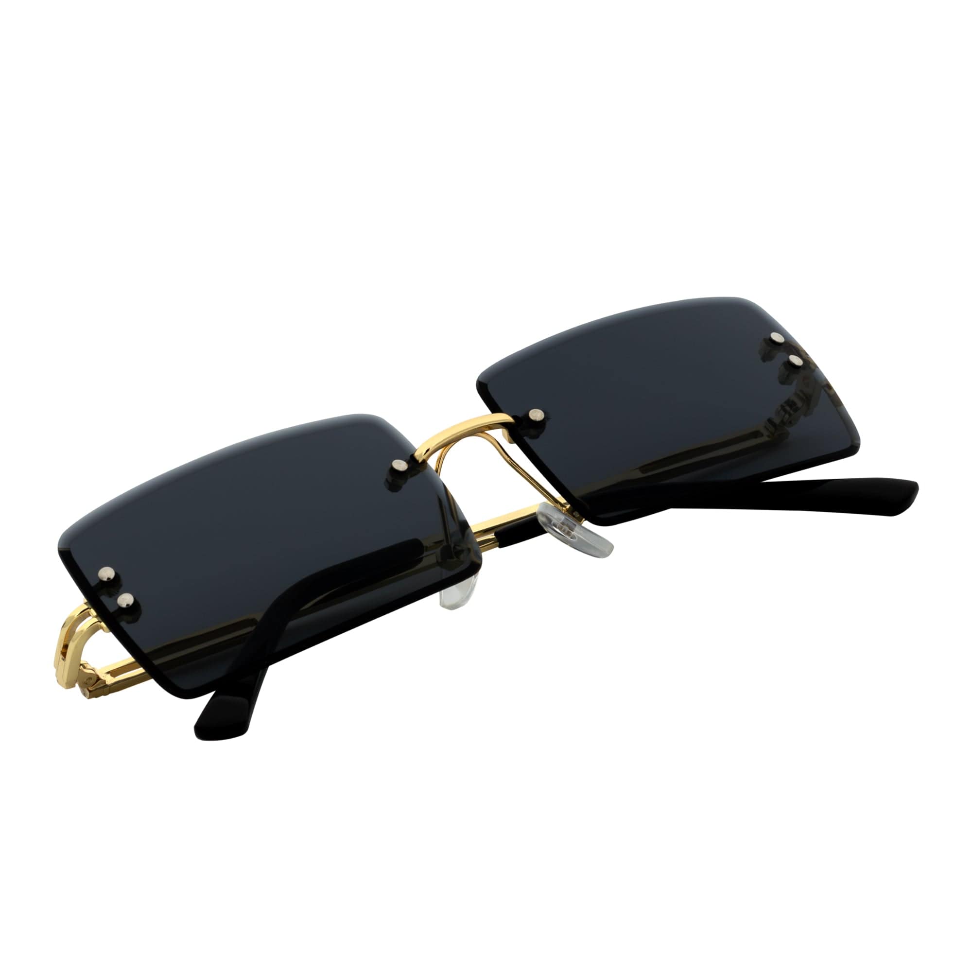 PREMIERE - Luxury 90s Small Metal Rimless Rectangle Sunglasses Gold Smoke Tint