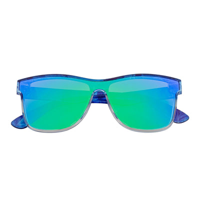 PRIME TIME - Polarized Flat Lens Sunglasses Clear Blue Green Mirror