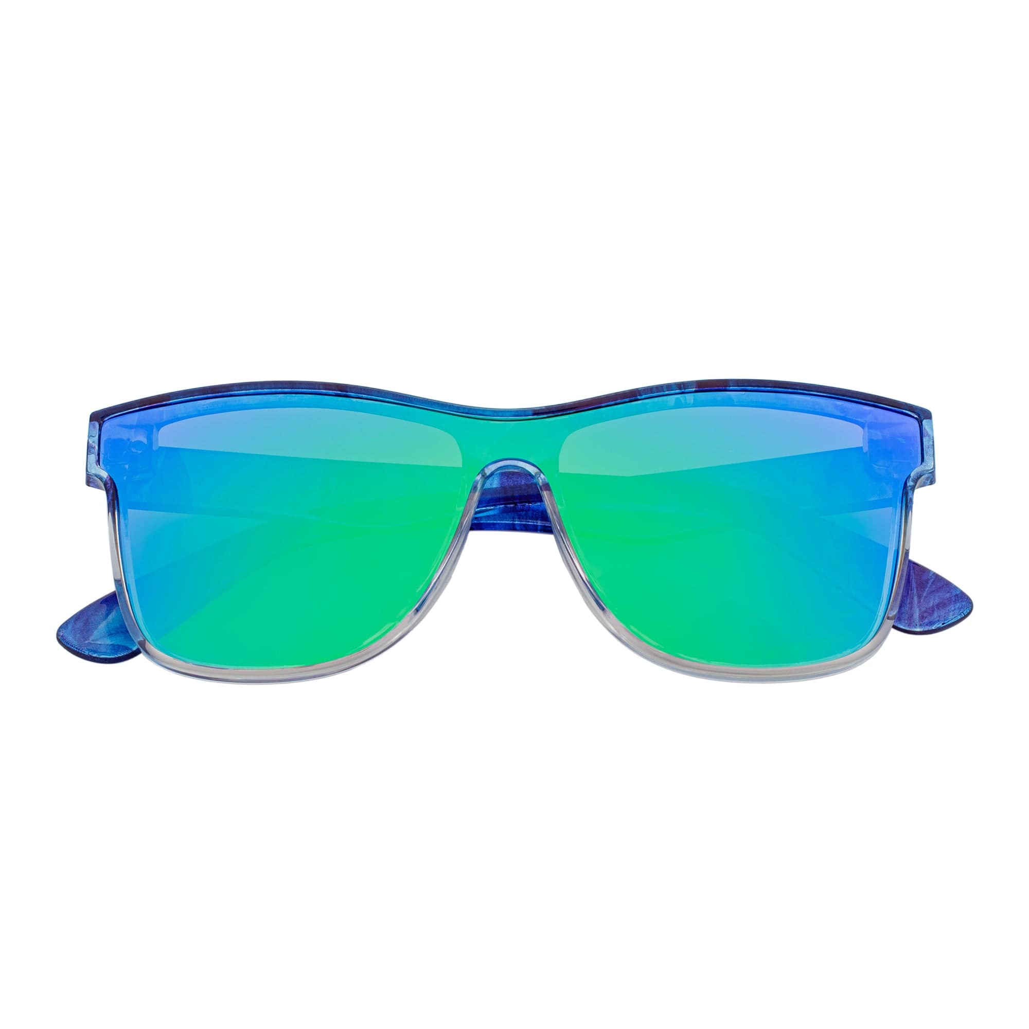 Morspecs Sunglasses PRIME TIME - Polarized Flat Lens Modern Horn Rimmed Sunglasses Clear Blue Green Mirror