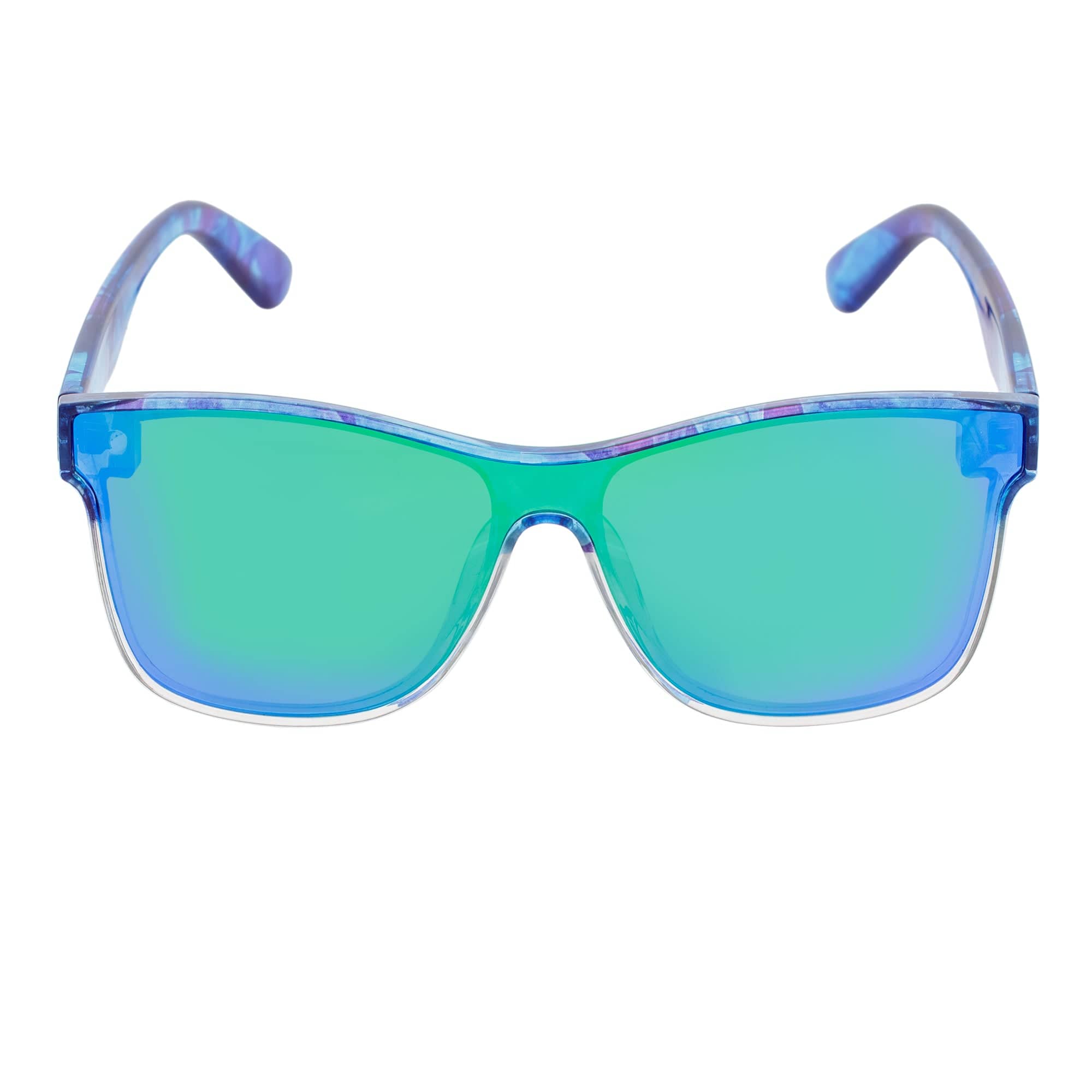 PRIME TIME - Polarized Flat Lens Sunglasses Clear Blue Green Mirror