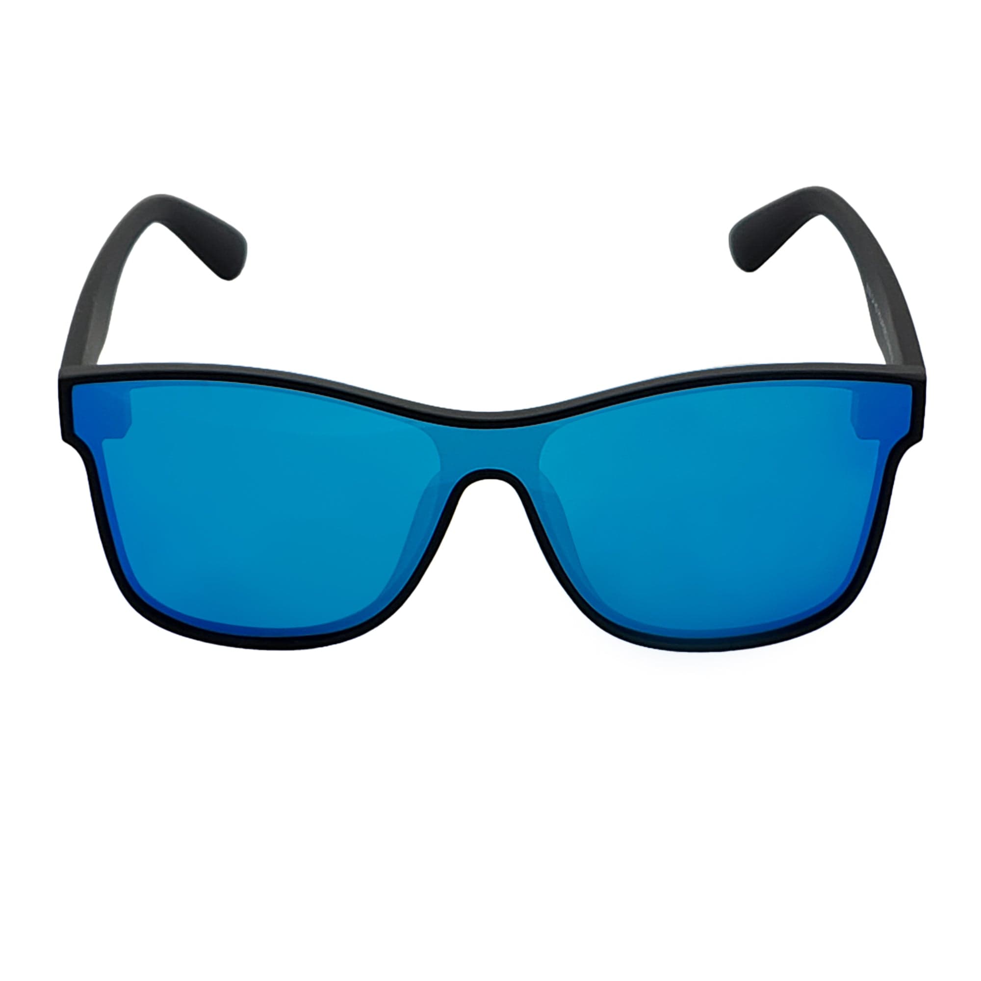 PRIME TIME - Polarized Flat Lens Sunglasses Matte Black Blue Mirror