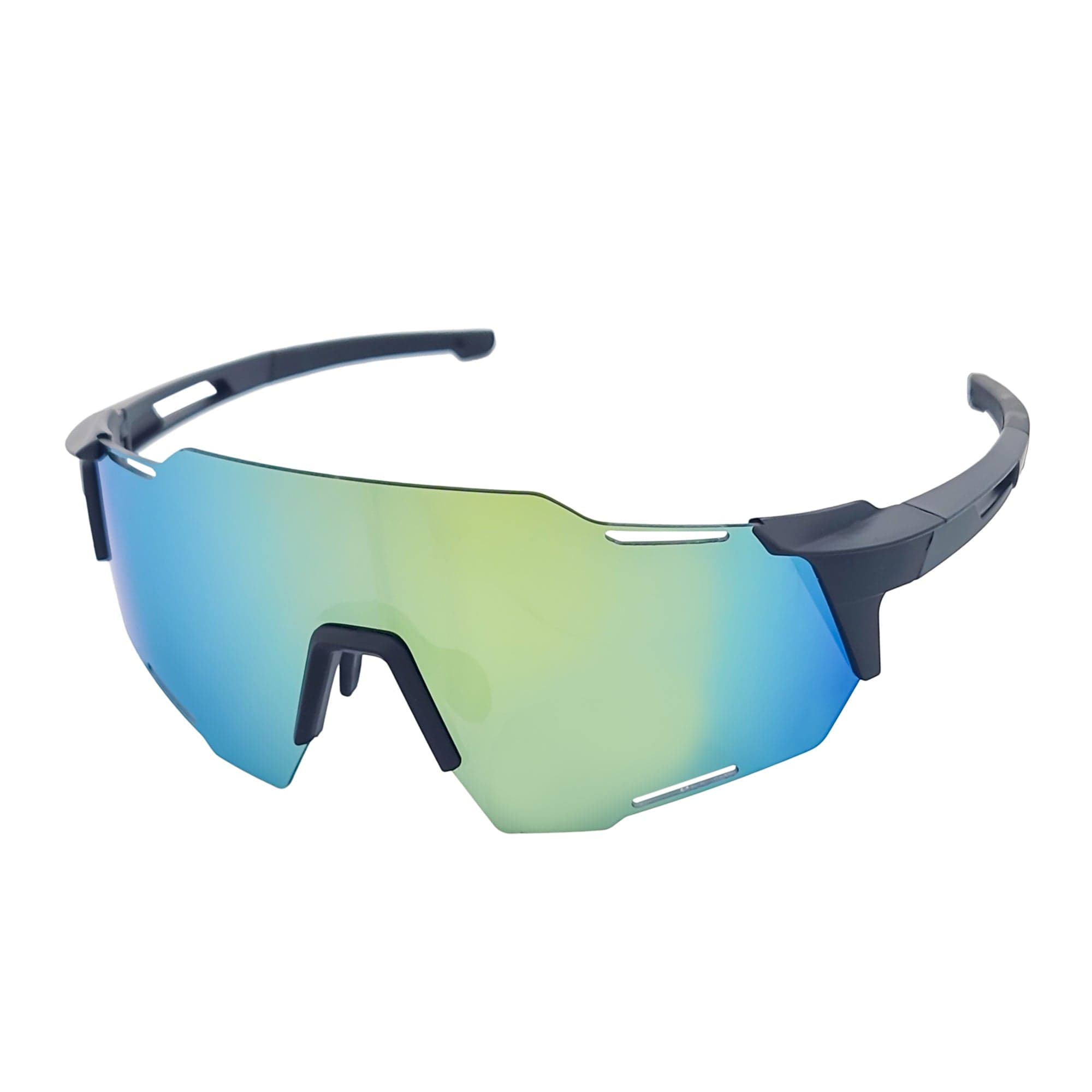 RAZER - Large Sports Wraparound Rimless Shield Sunglasses Black Yellow Mirror