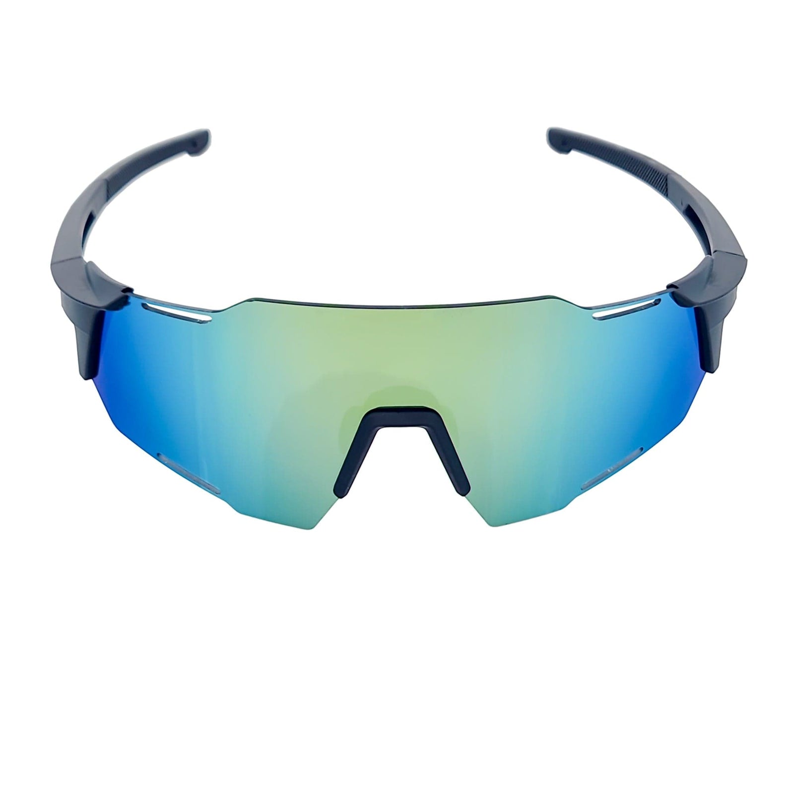 RAZER - Large Sports Wraparound Rimless Shield Sunglasses Black Yellow Mirror