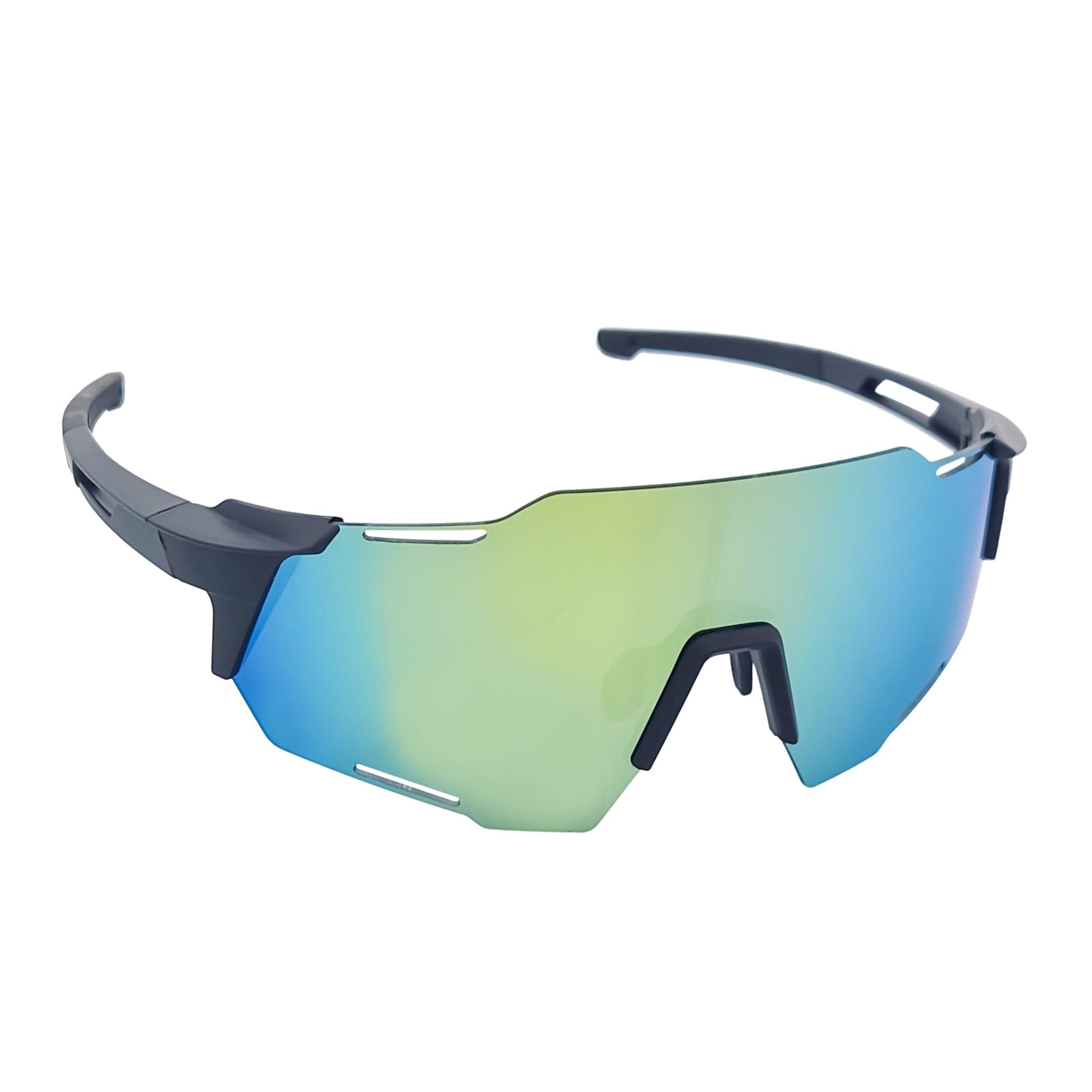 RAZER - Large Sports Wraparound Rimless Shield Sunglasses Black Yellow Mirror