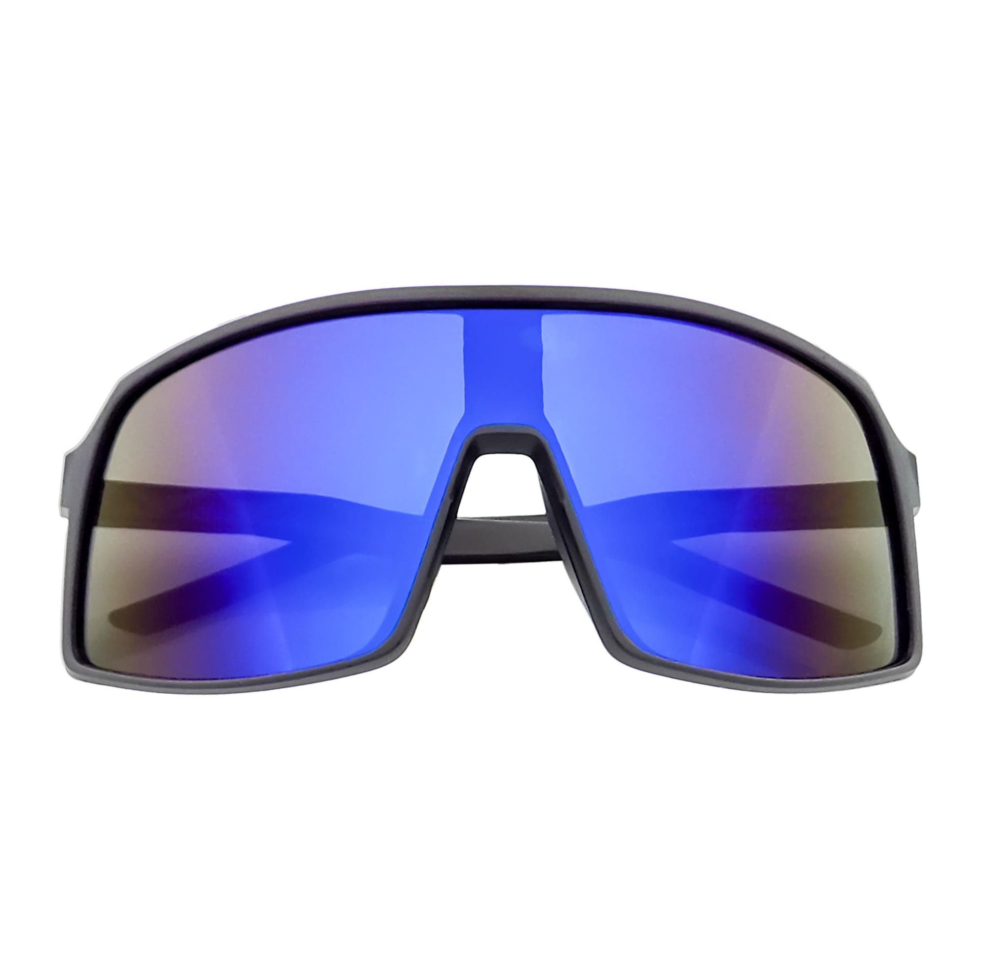 SENTRY - Large Sports Shield Sunglasses Matte Black Blue Mirror