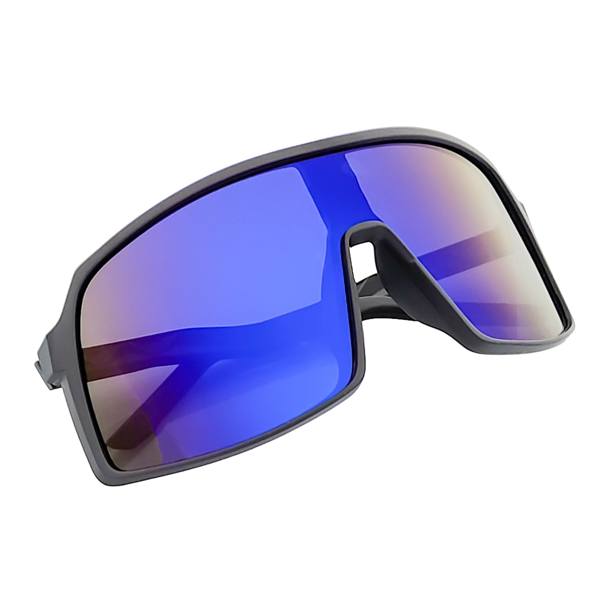 SENTRY - Large Sports Shield Sunglasses Matte Black Blue Mirror