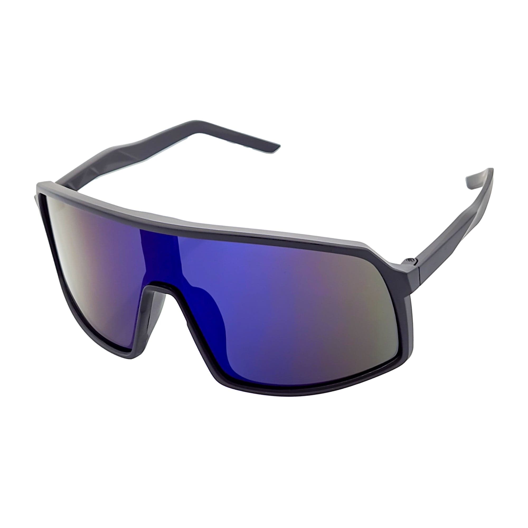 SENTRY - Large Sports Shield Sunglasses Matte Black Blue Mirror