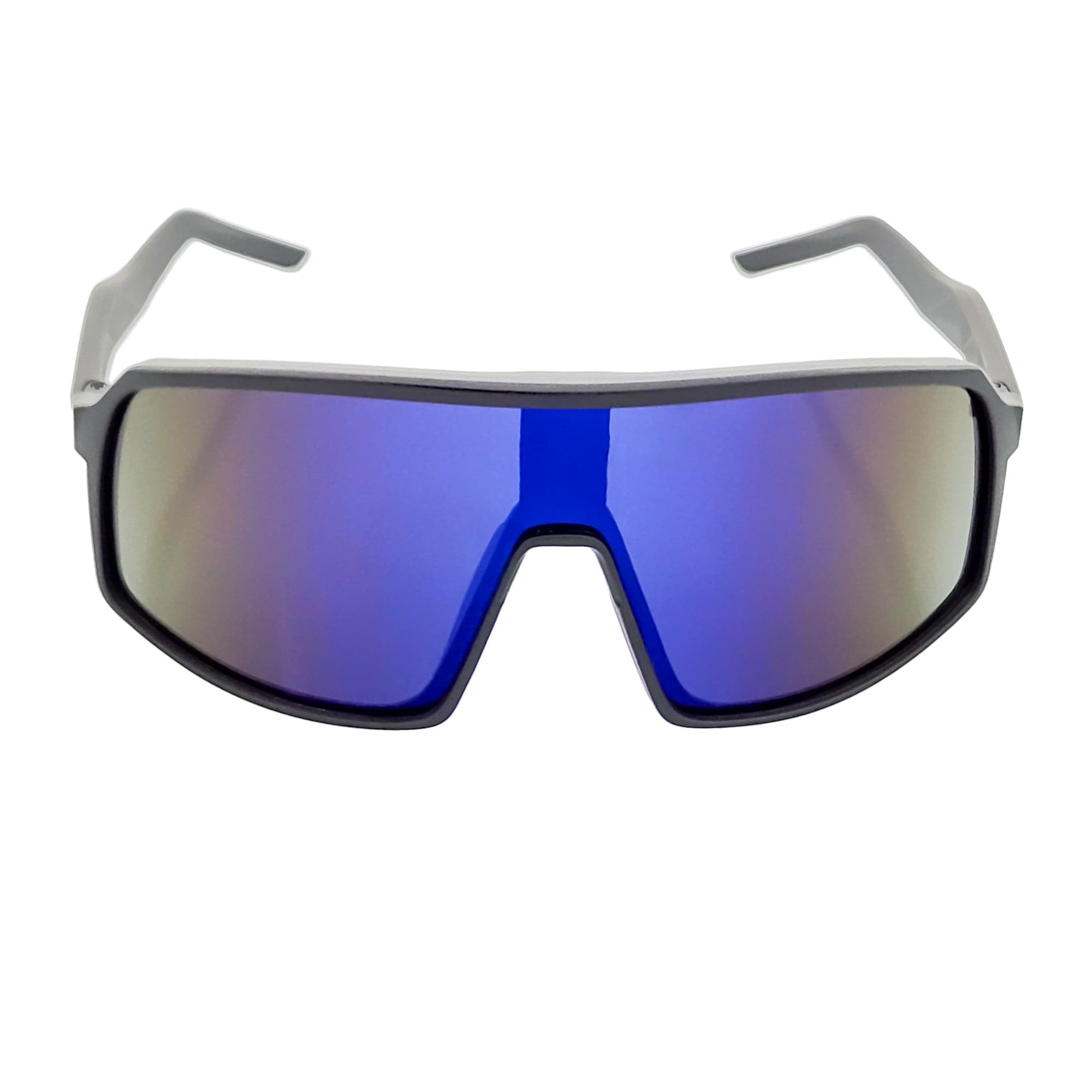 SENTRY - Large Sports Shield Sunglasses Matte Black Blue Mirror
