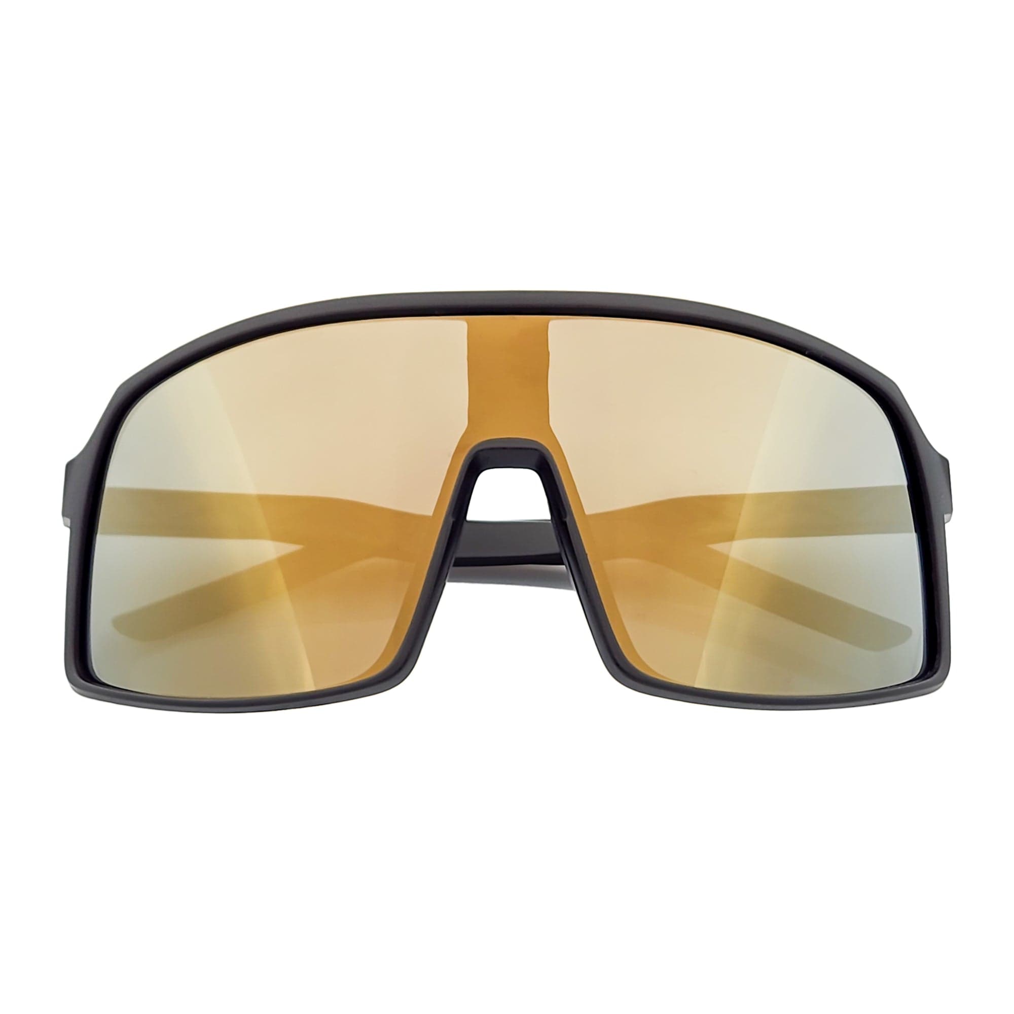 SENTRY - Large Sports Shield Sunglasses Matte Black Gold Mirror
