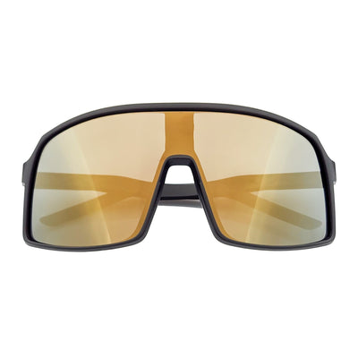 SENTRY - Large Sports Shield Sunglasses Matte Black Gold Mirror