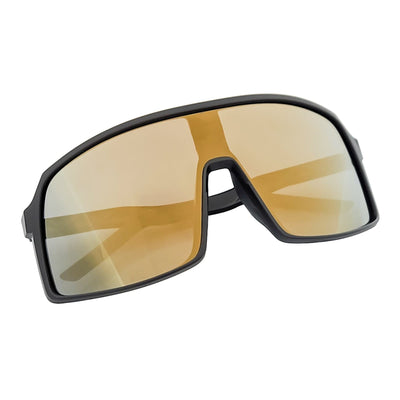 SENTRY - Large Sports Shield Sunglasses Matte Black Gold Mirror