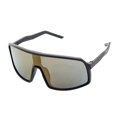 SENTRY - Large Sports Shield Sunglasses Matte Black Gold Mirror