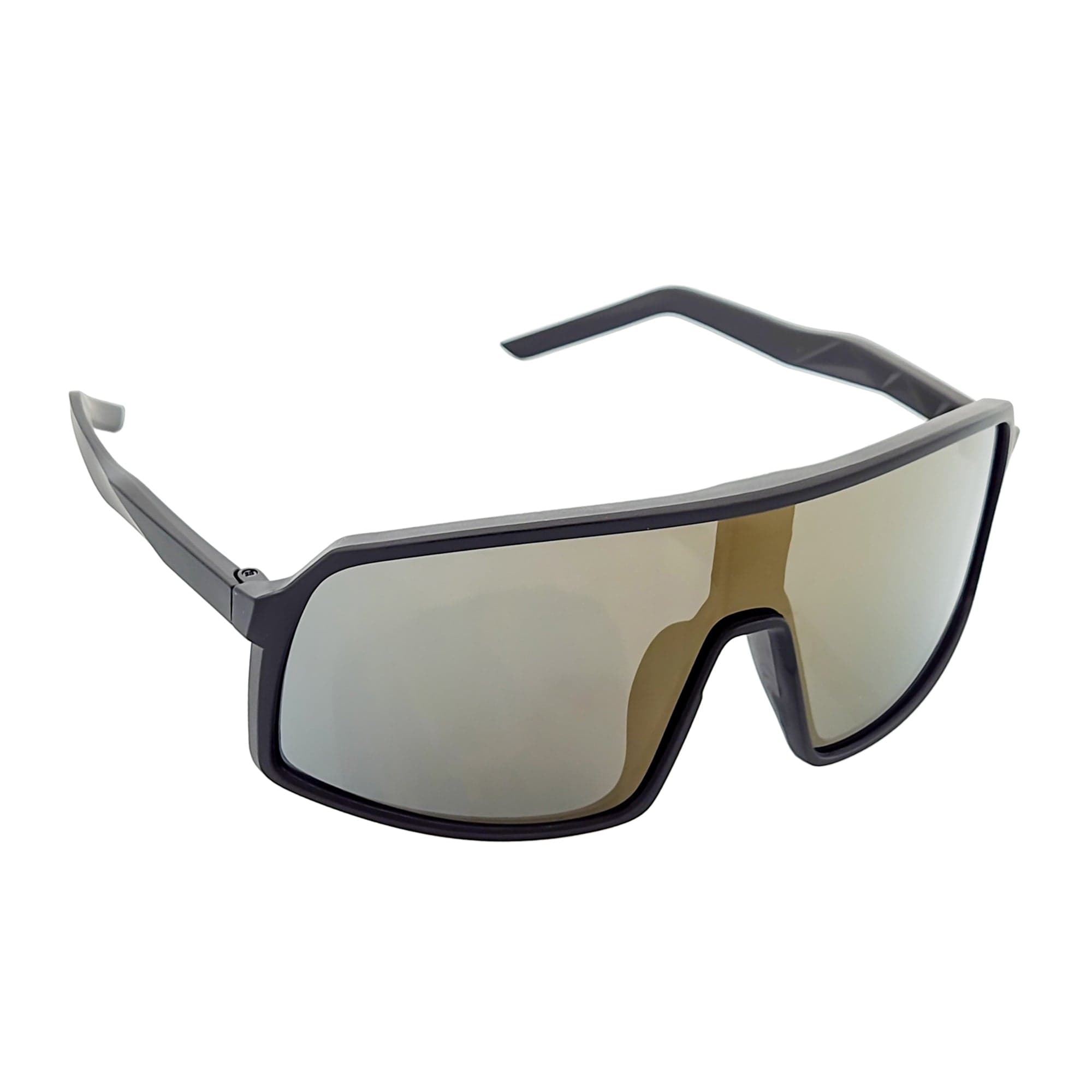 SENTRY - Large Sports Shield Sunglasses Matte Black Gold Mirror