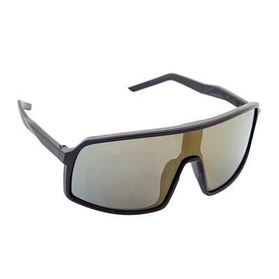 SENTRY - Large Sports Shield Sunglasses Matte Black Gold Mirror