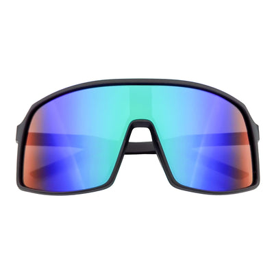 SENTRY - Large Sports Shield Sunglasses Matte Black Green - Blue Mirror