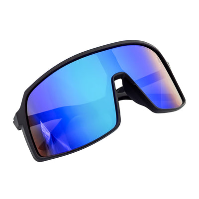 SENTRY - Large Sports Shield Sunglasses Matte Black Green - Blue Mirror
