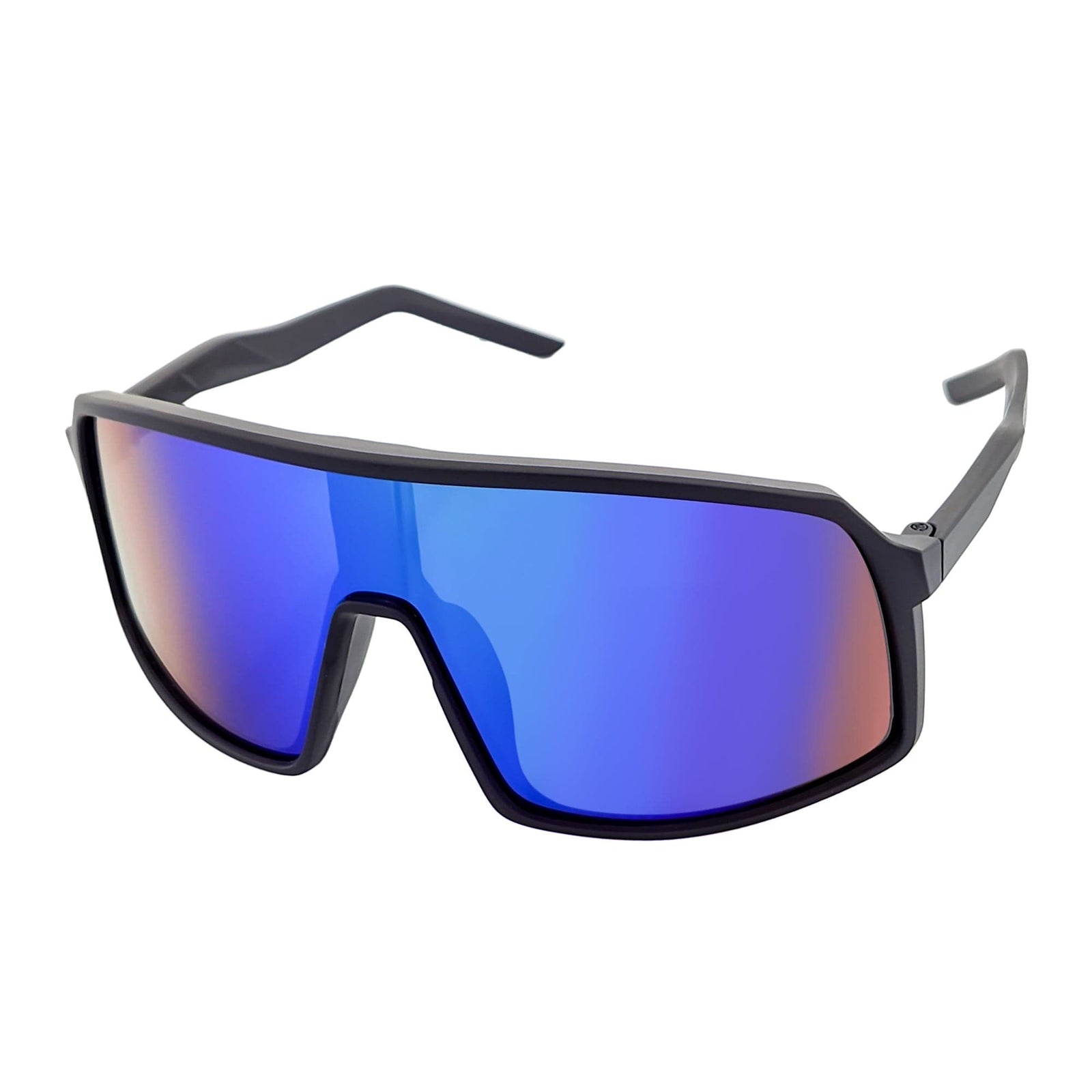 SENTRY - Large Sports Shield Sunglasses Matte Black Green - Blue Mirror