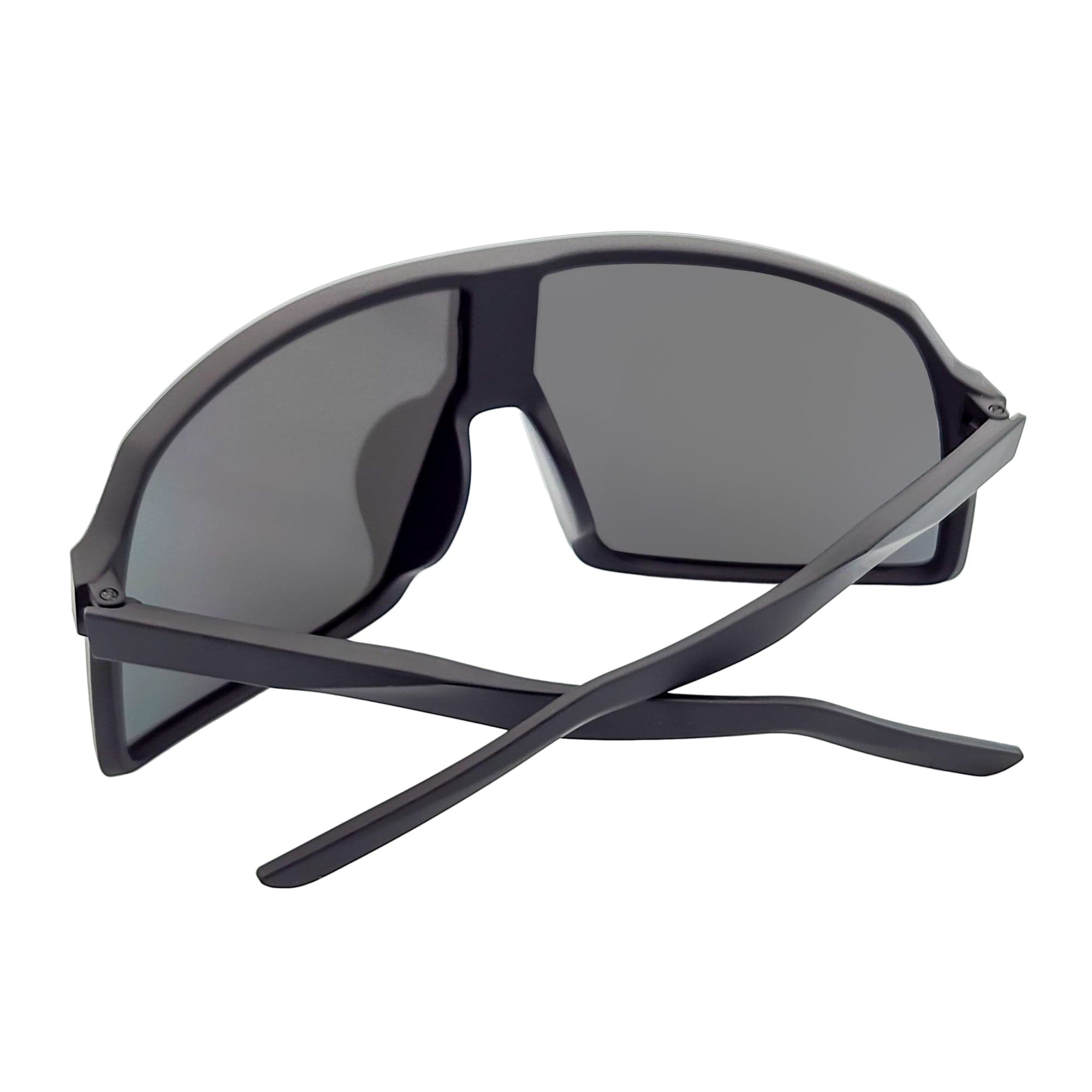 SENTRY - Large Sports Shield Sunglasses Matte Black Green - Blue Mirror