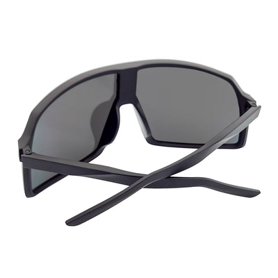 SENTRY - Large Sports Shield Sunglasses Matte Black Green - Blue Mirror