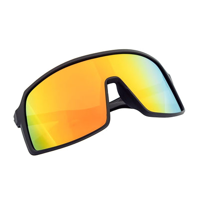 SENTRY - Large Sports Shield Sunglasses Matte Black Orange Mirror