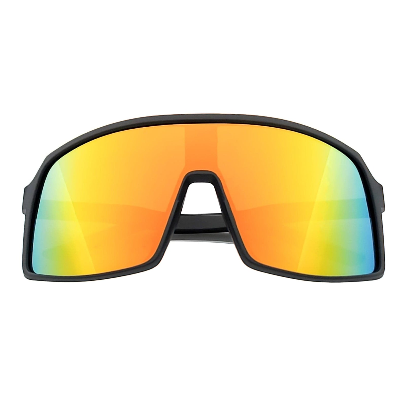 SENTRY - Large Sports Shield Sunglasses Matte Black Orange Mirror