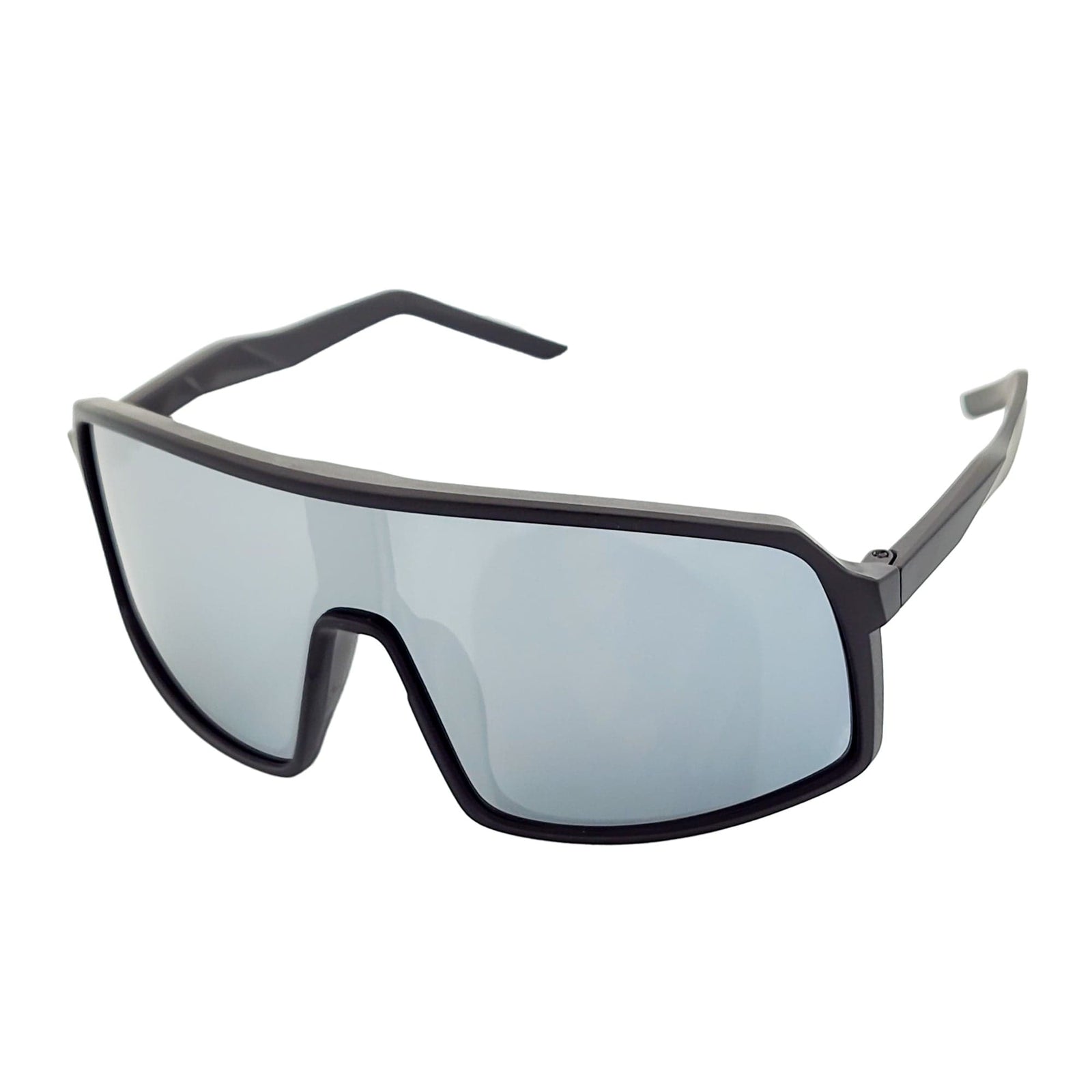 SENTRY - Large Sports Shield Sunglasses Matte Black Silver Mirror