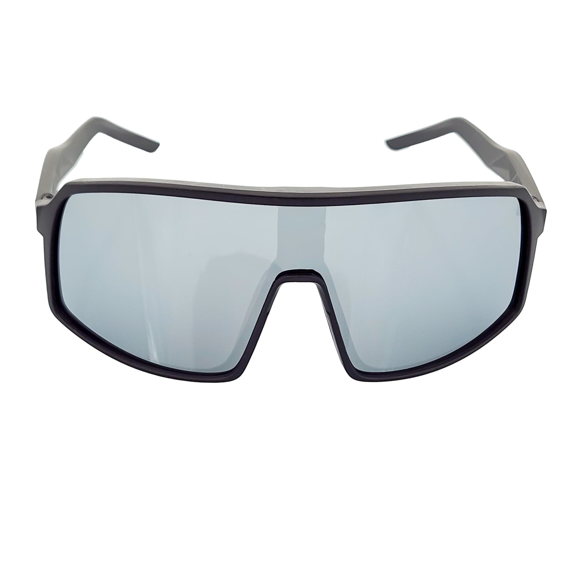 SENTRY - Large Sports Shield Sunglasses Matte Black Silver Mirror