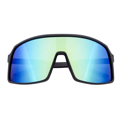 SENTRY - Large Sports Shield Sunglasses Matte Black Yellow - Blue Mirror