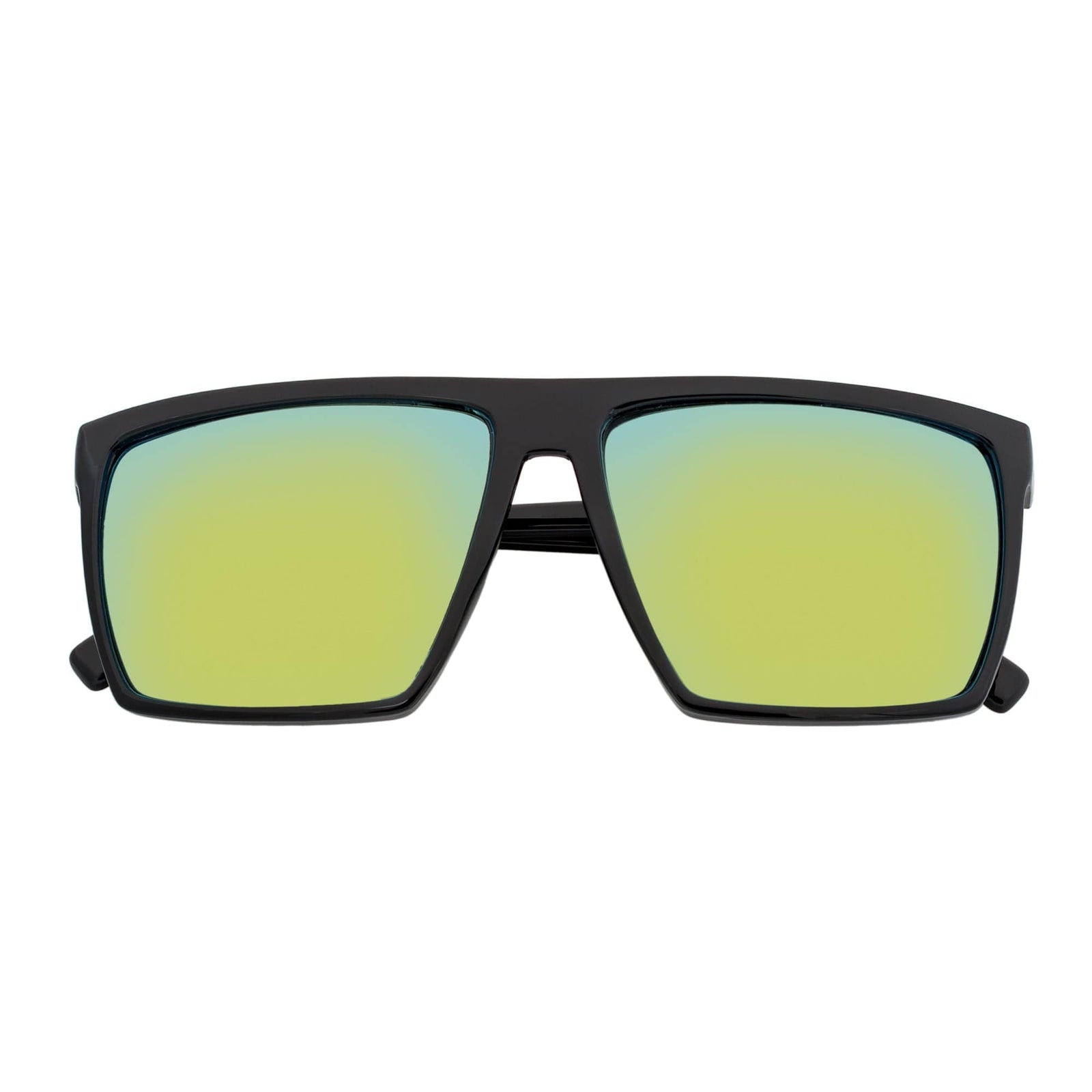SKOL - Thin Modern Flat Top Square Sunglasses Gloss Black Yellow Mirror