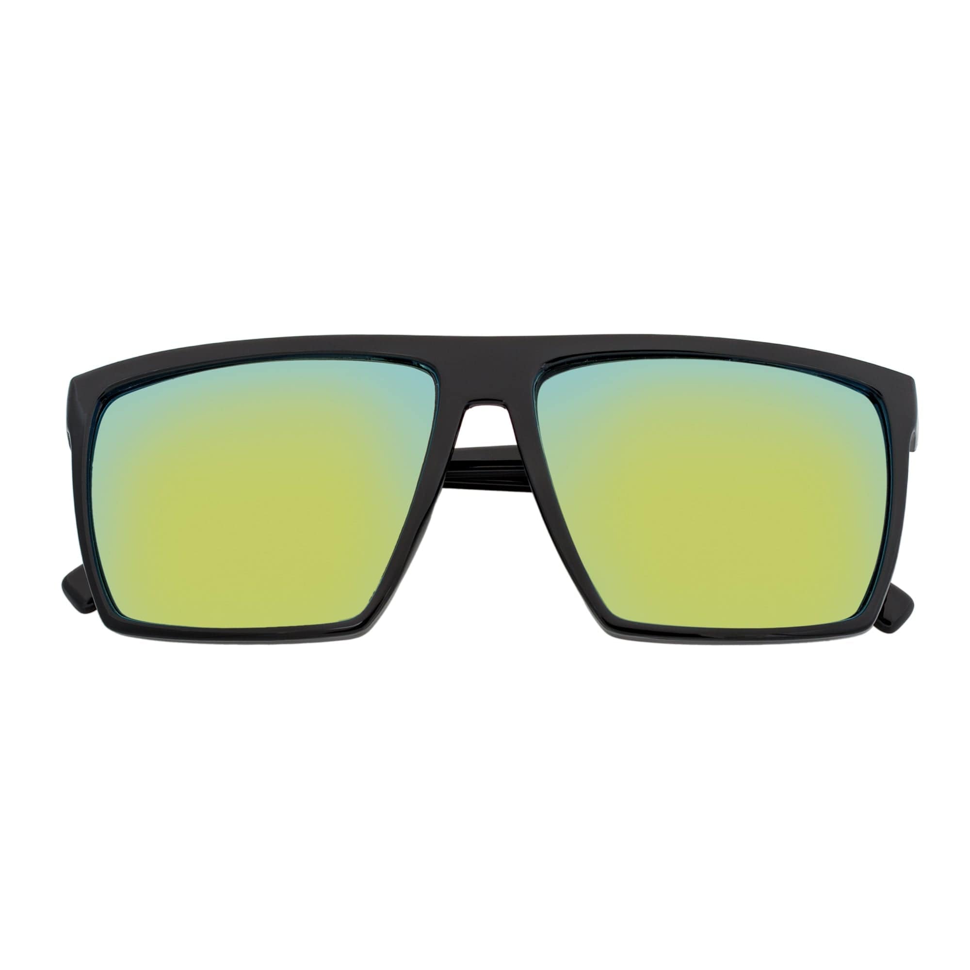 Morspecs Sunglasses SKOL - Thin Modern Flat Top Square Sunglasses Gloss Black Yellow Mirror