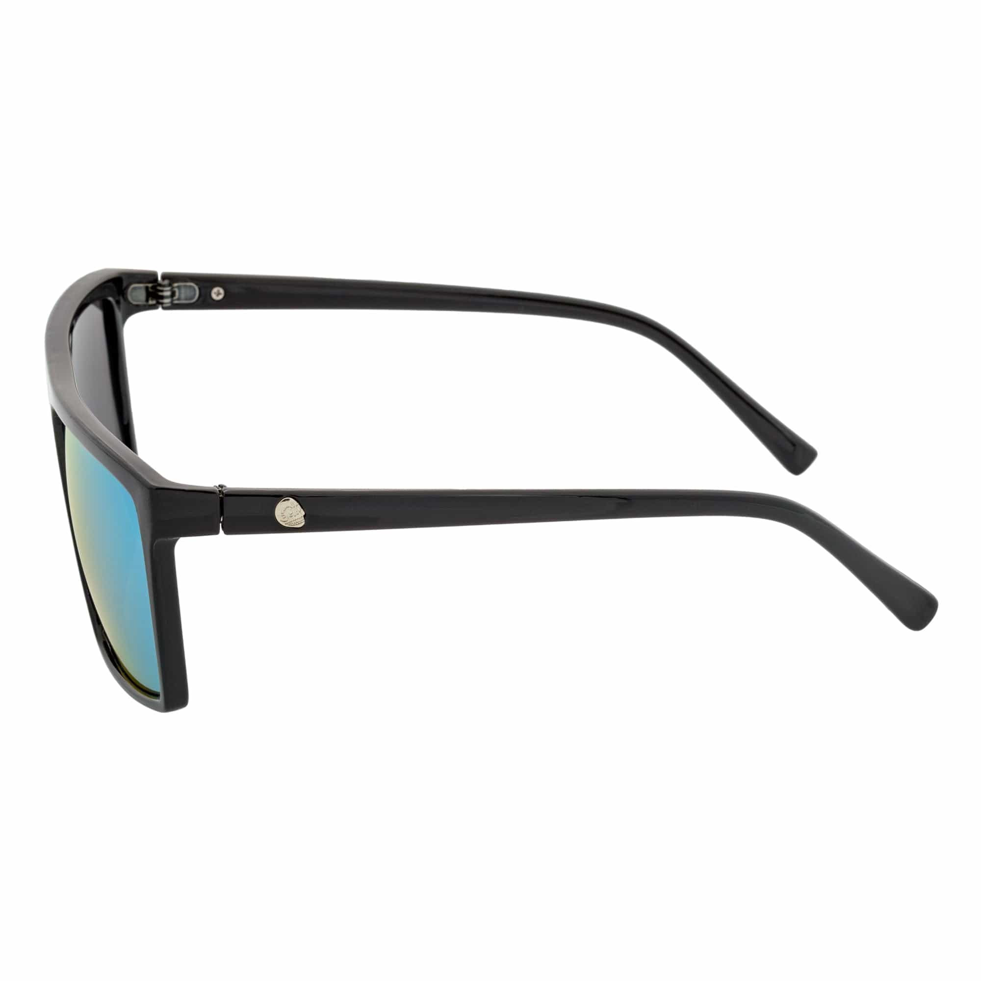 SKOL - Thin Modern Flat Top Square Sunglasses Gloss Black Yellow Mirror