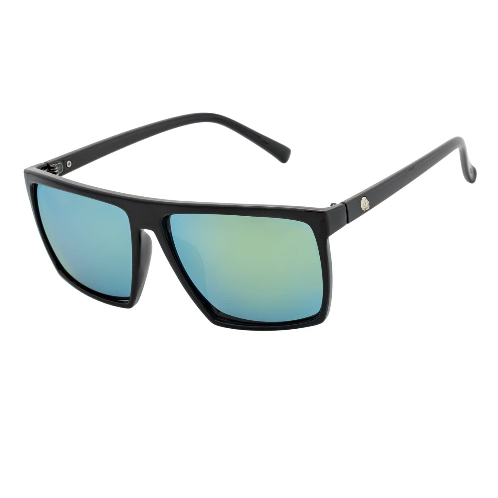 SKOL - Thin Modern Flat Top Square Sunglasses Gloss Black Yellow Mirror