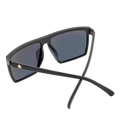 SKOL - Thin Modern Flat Top Square Sunglasses Gloss Black Yellow Mirror