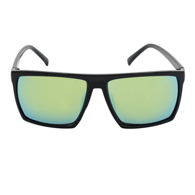 SKOL - Thin Modern Flat Top Square Sunglasses Gloss Black Yellow Mirror