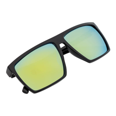 SKOL - Thin Modern Flat Top Square Sunglasses Gloss Black Yellow Mirror