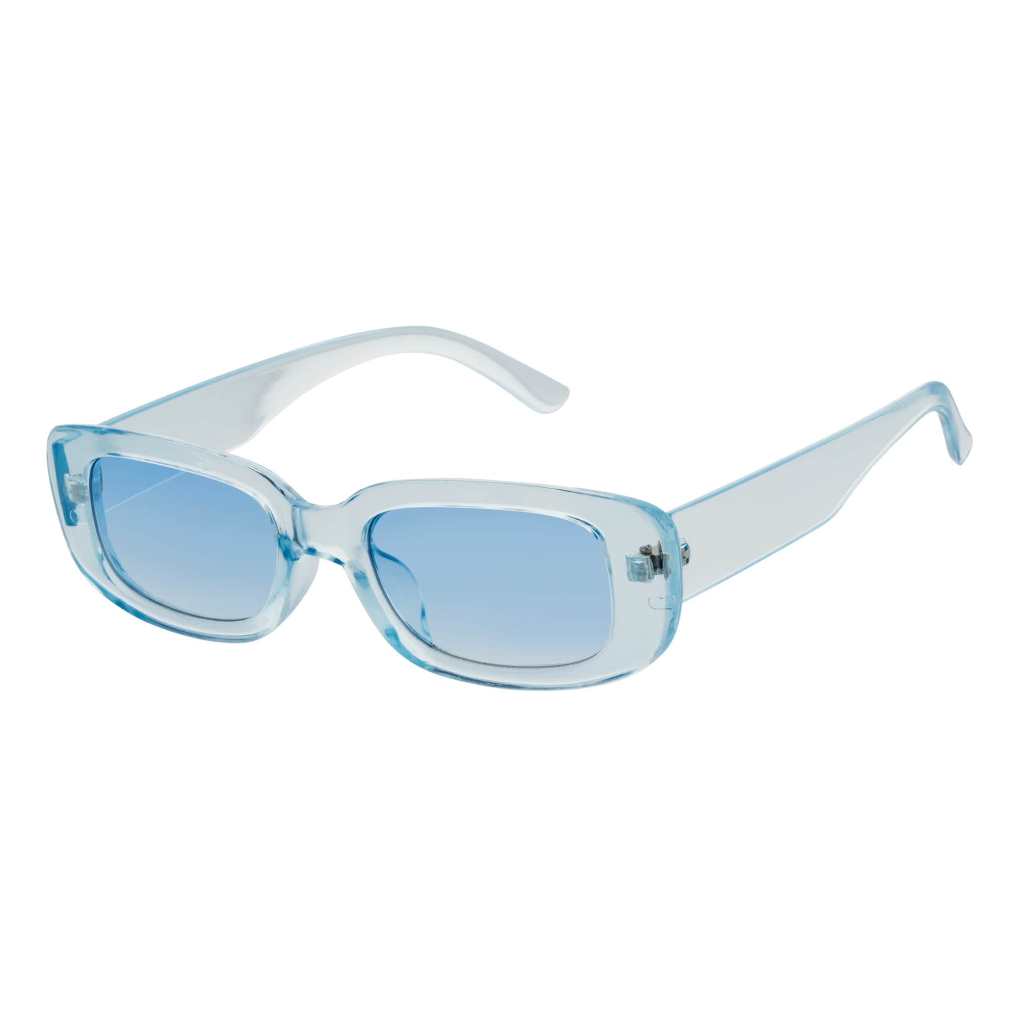 SLIM - Retro 90s Slim Small Rectangle Sunglasses Blue Frame Blue Lens