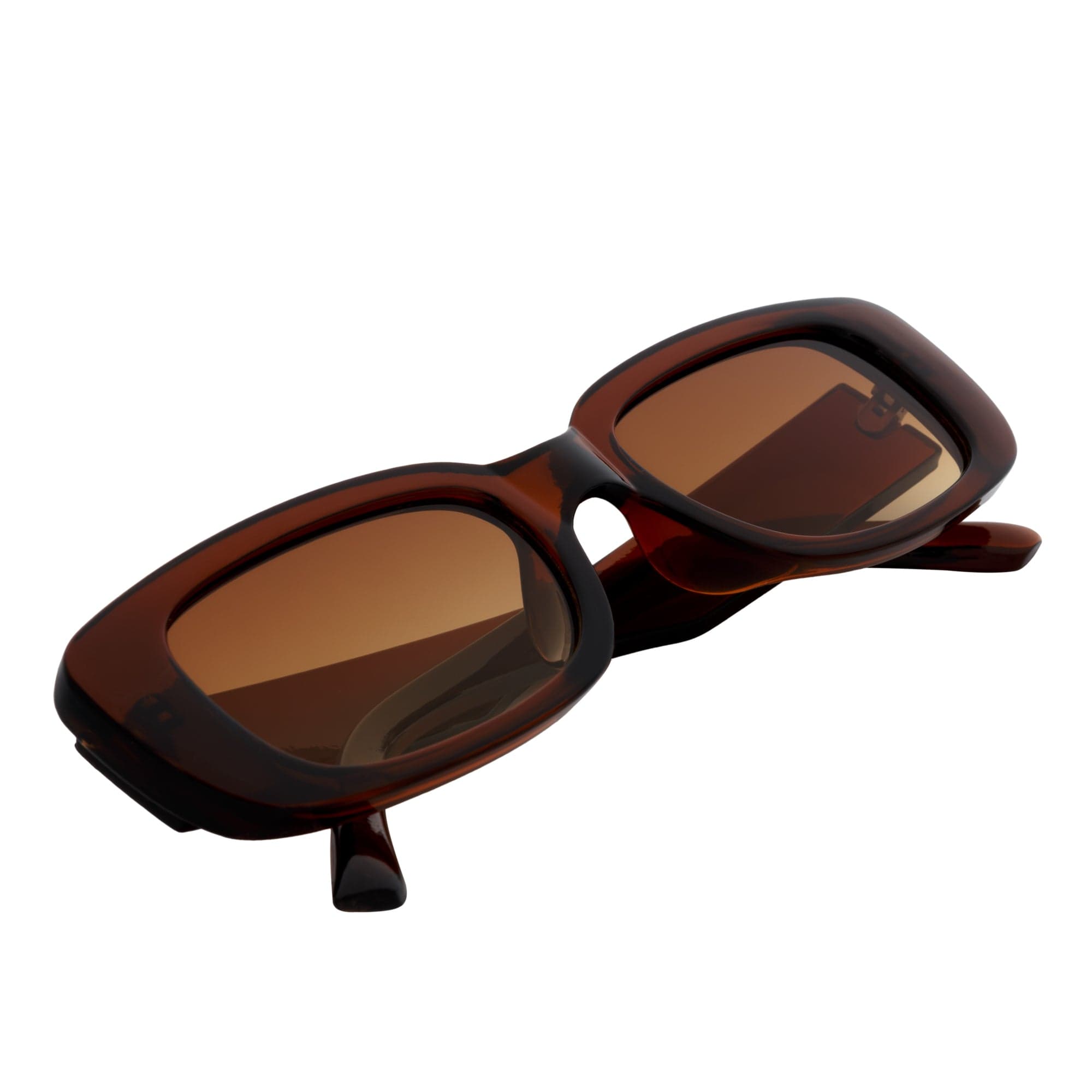 SLIM - Retro 90s Slim Small Rectangle Sunglasses Clear Brown Amber Fade