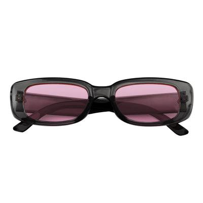 SLIM - Retro 90s Slim Small Rectangle Sunglasses Crystal Clear Pink Tint