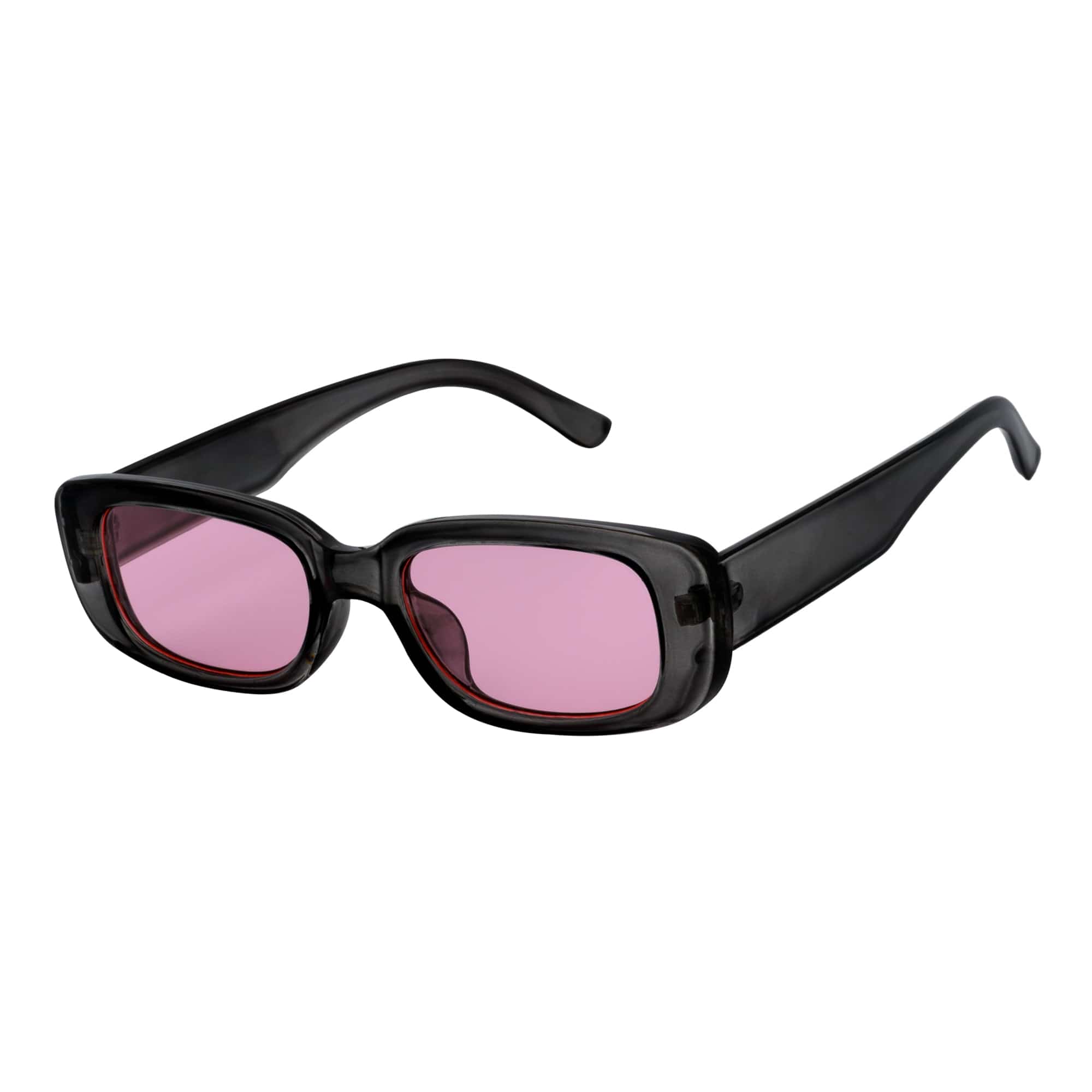 SLIM - Retro 90s Slim Small Rectangle Sunglasses Crystal Clear Pink Tint