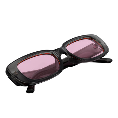 SLIM - Retro 90s Slim Small Rectangle Sunglasses Crystal Clear Pink Tint - Morspecs M1034-5