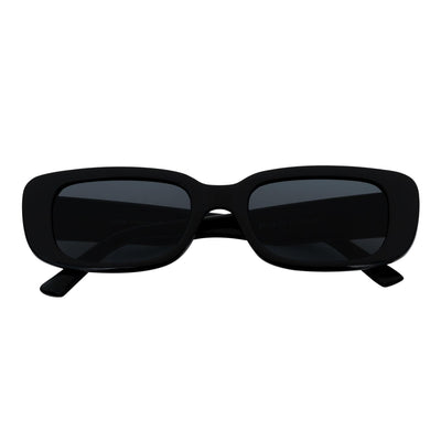 SLIM - Retro 90s Slim Small Rectangle Sunglasses Gloss Black Smoke Tint