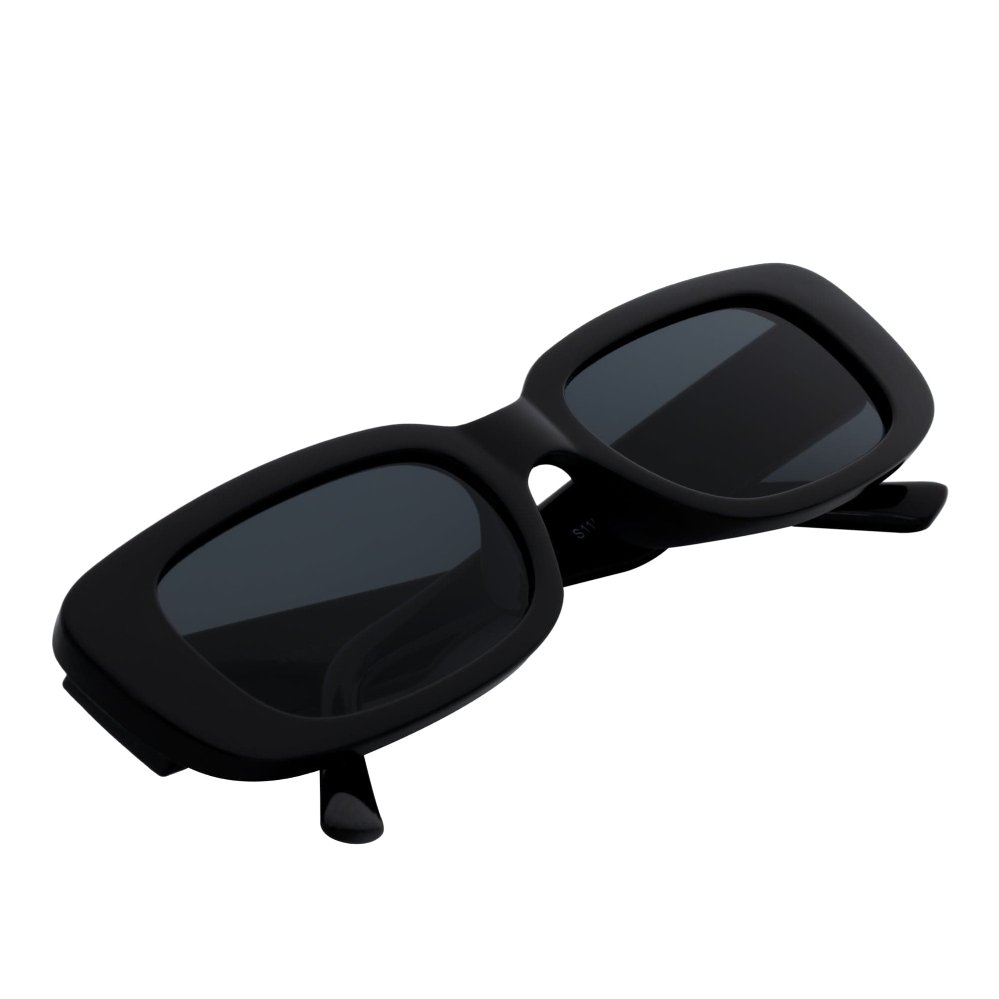 SLIM - Retro 90s Slim Small Rectangle Sunglasses Gloss Black Smoke Tint