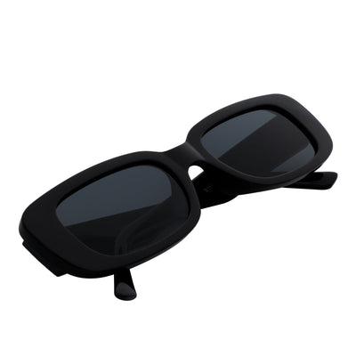 SLIM - Retro 90s Slim Small Rectangle Sunglasses Gloss Black Smoke Tint